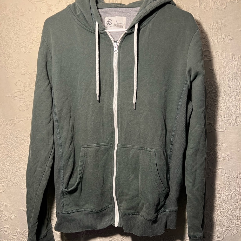 Zip Up Sweater in Blue with Ribbed Hem